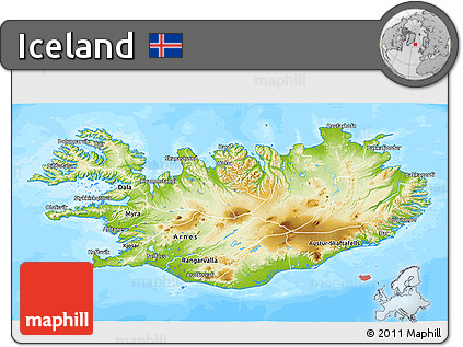 Physical 3D Map of Iceland, single color outside, bathymetry sea