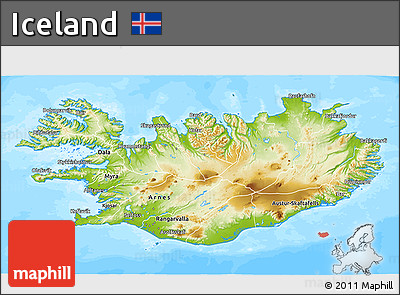 Physical 3D Map of Iceland, single color outside, bathymetry sea