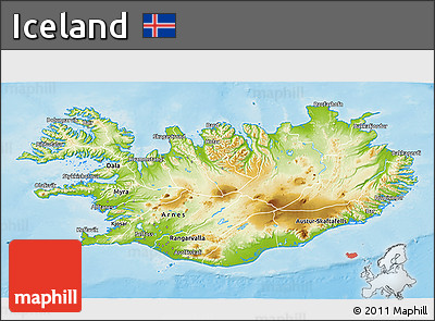Physical 3D Map of Iceland, single color outside