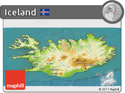 Physical 3D Map of Iceland, single color outside, satellite sea