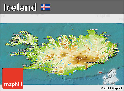 Physical 3D Map of Iceland, single color outside, satellite sea