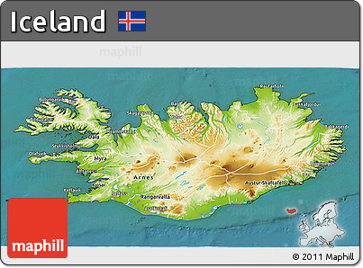 Physical 3D Map of Iceland, single color outside, satellite sea
