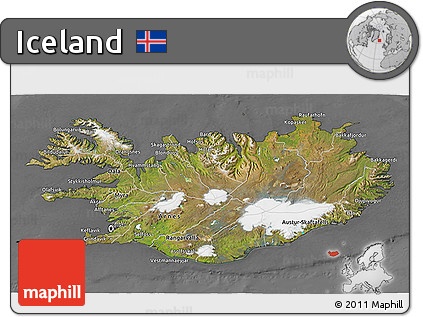 Satellite 3D Map of Iceland, desaturated
