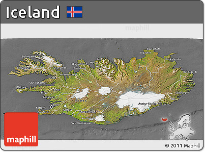 Satellite 3D Map of Iceland, desaturated
