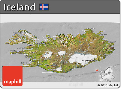 Satellite 3D Map of Iceland, lighten, desaturated