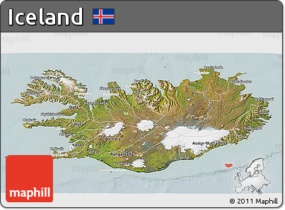 Satellite 3D Map of Iceland, lighten