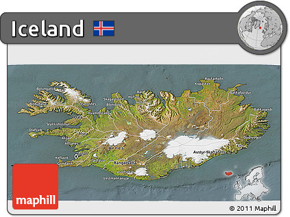 Satellite 3D Map of Iceland, semi-desaturated