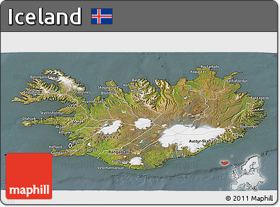 Satellite 3D Map of Iceland, semi-desaturated