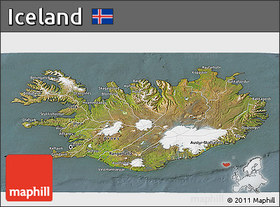 Satellite 3D Map of Iceland, semi-desaturated