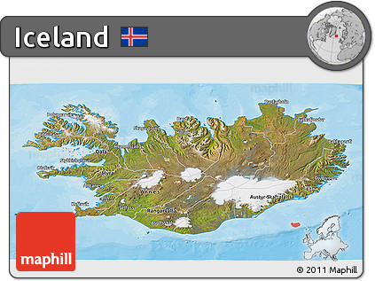 Satellite 3D Map of Iceland, single color outside, bathymetry sea, shaded relief sea