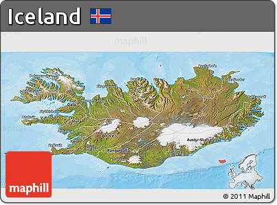 Satellite 3D Map of Iceland, single color outside, bathymetry sea, shaded relief sea