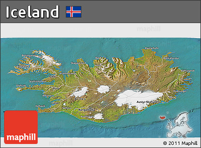 Satellite 3D Map of Iceland, single color outside