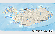 Shaded Relief 3D Map of Iceland, darken, desaturated, land only
