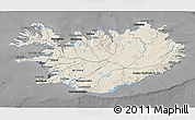Shaded Relief 3D Map of Iceland, darken, desaturated