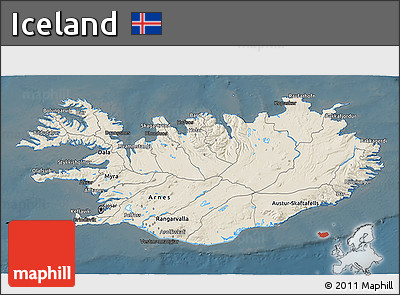 Shaded Relief 3D Map of Iceland, darken