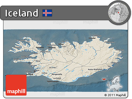 Shaded Relief 3D Map of Iceland, darken