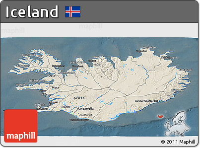 Shaded Relief 3D Map of Iceland, darken