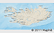 Shaded Relief 3D Map of Iceland, lighten, desaturated, land only