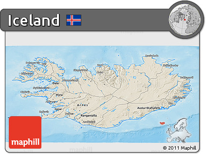 Shaded Relief 3D Map of Iceland, single color outside