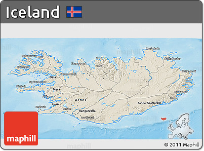 Shaded Relief 3D Map of Iceland, single color outside