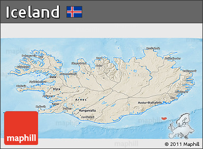 Shaded Relief 3D Map of Iceland, single color outside