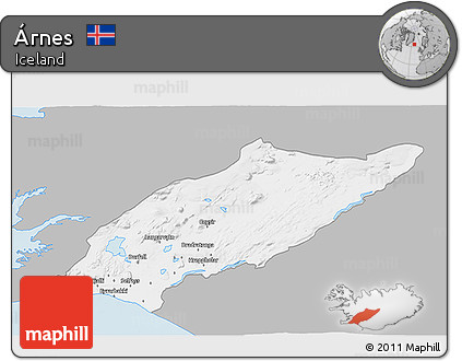 Gray 3D Map of Árnes, single color outside