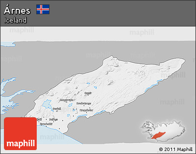 Gray 3D Map of Árnes, single color outside