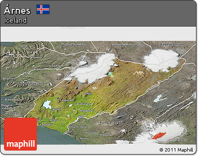 Satellite 3D Map of Árnes, semi-desaturated