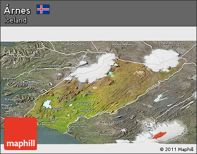 Satellite 3D Map of Árnes, semi-desaturated