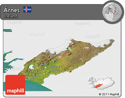 Satellite 3D Map of Árnes, single color outside