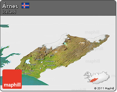 Satellite 3D Map of Árnes, single color outside
