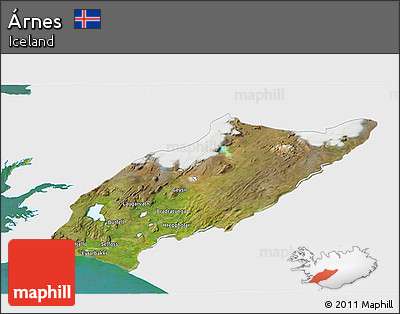 Satellite 3D Map of Árnes, single color outside