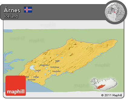Savanna Style 3D Map of Árnes, single color outside