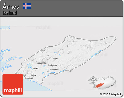Silver Style 3D Map of Árnes, single color outside