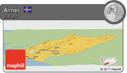 Savanna Style Panoramic Map of Árnes, single color outside