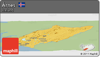 Savanna Style Panoramic Map of Árnes, single color outside