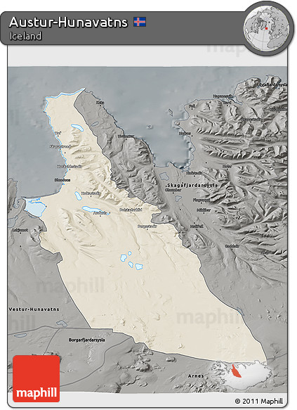 Shaded Relief 3D Map of Austur-Hunavatns, darken, semi-desaturated