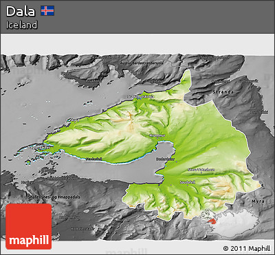 Physical 3D Map of Dala, darken, desaturated