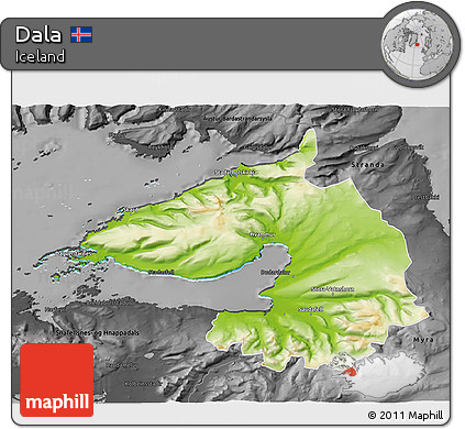 Physical 3D Map of Dala, darken, desaturated