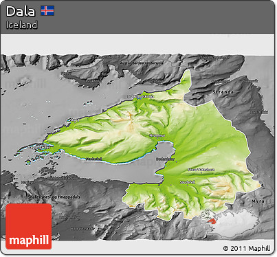 Physical 3D Map of Dala, darken, desaturated
