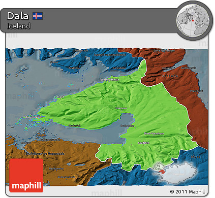 Political 3D Map of Dala, darken