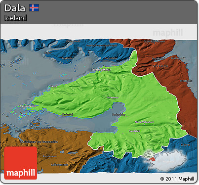 Political 3D Map of Dala, darken