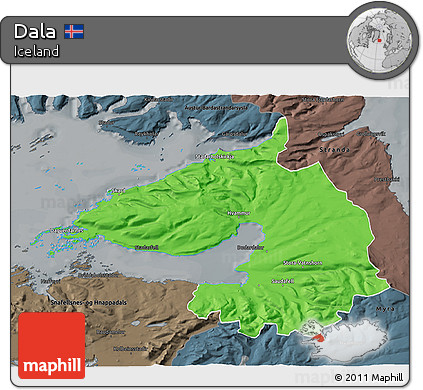 Political 3D Map of Dala, darken, semi-desaturated