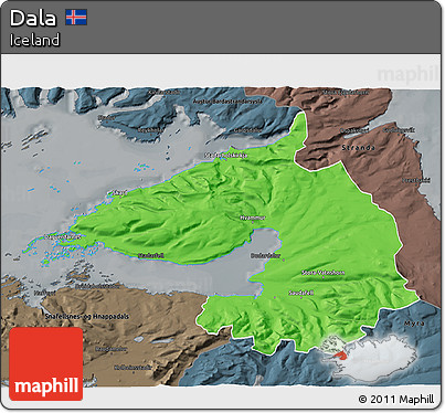 Political 3D Map of Dala, darken, semi-desaturated