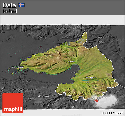 Satellite 3D Map of Dala, darken, desaturated