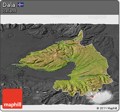 Satellite 3D Map of Dala, darken, desaturated