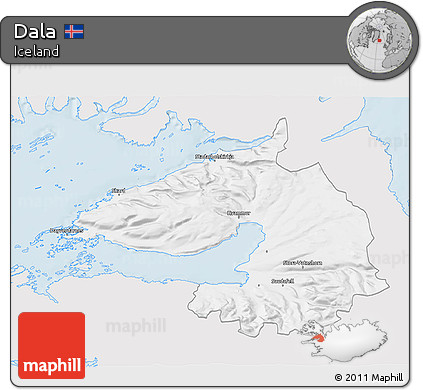 Silver Style 3D Map of Dala, single color outside