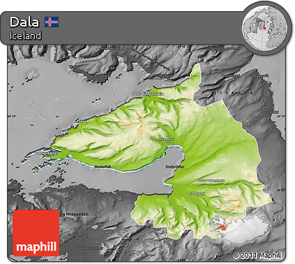 Physical Map of Dala, darken, desaturated