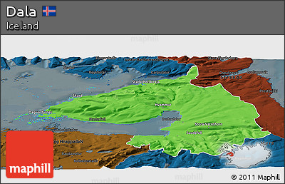 Political Panoramic Map of Dala, darken
