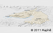 Shaded Relief Panoramic Map of Dala, lighten, desaturated